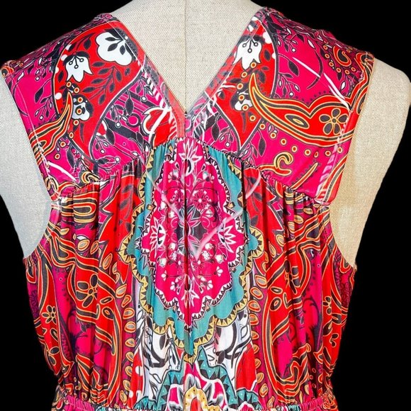 Womens Style & Co Sleeveless Maxi Dress Pink Orange Floral Size Large Hippie Y2K - Picture 5 of 7